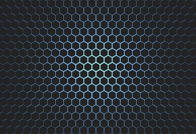 Photo hexagon black background with blue light 3d illustration rendering for design business design