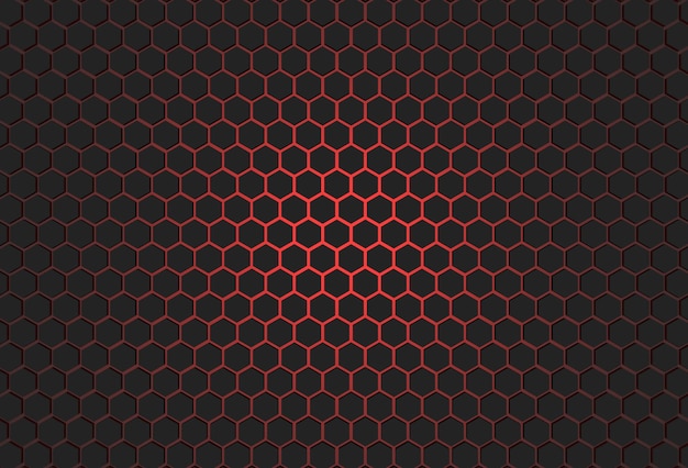 hexagon black background with red light 3d illustration rendering for design business design