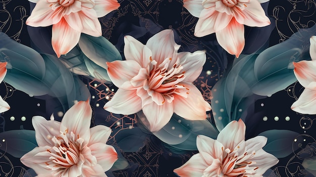 Hexagon elegant texture with lily flowers decorative Generative AI