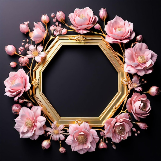 Photo hexagon frame with bouquet of pink rose