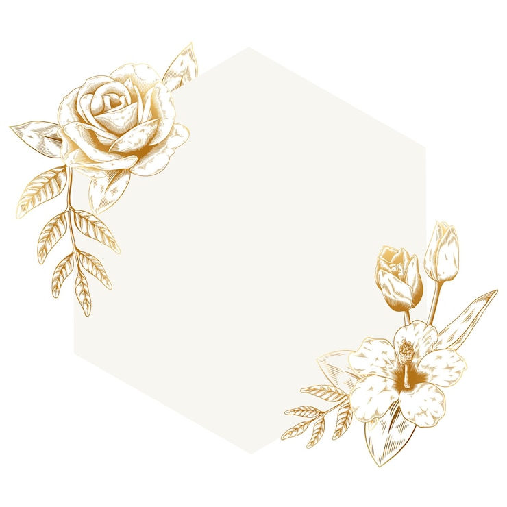 Foto hexagon goud bloemen frame ontwerp element
