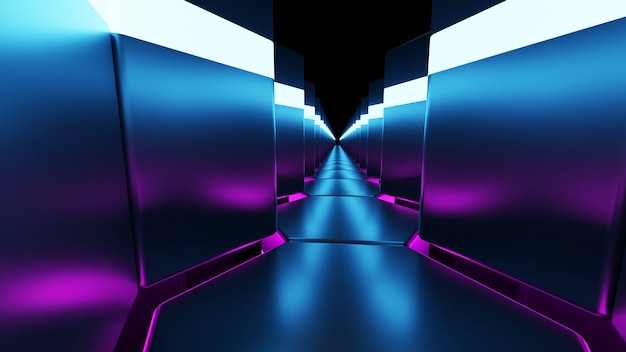 Hexagon Grid footpath futuristic abstract 3D rendering background neon glow