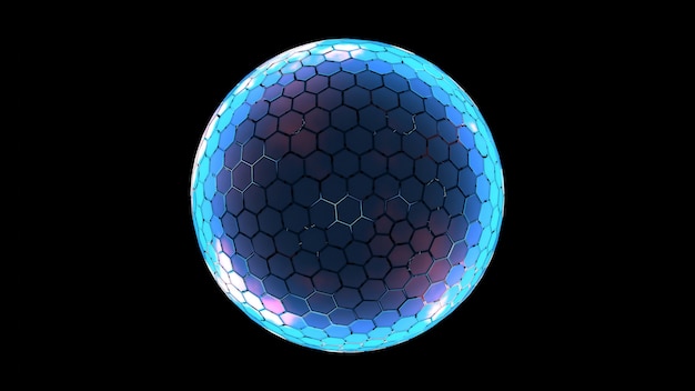 hexagon grid sphere nano shield with glowing edge color