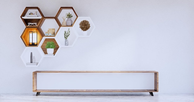 Hexagon houten plank japans op muur achtergrond3D-rendering