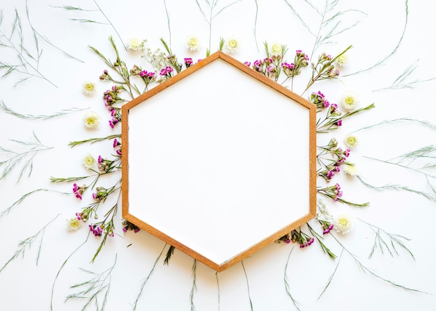 Foto hexagon kader op mooie wilde bloemen