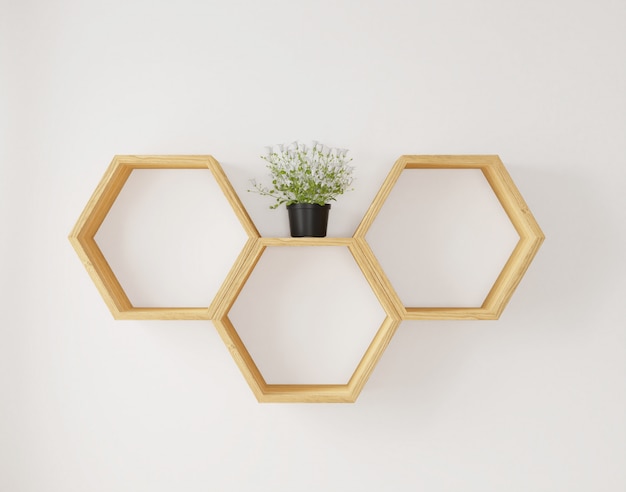 Hexagon shelf and flower on wall