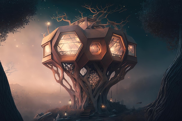 Hexagon tree house fantasy world