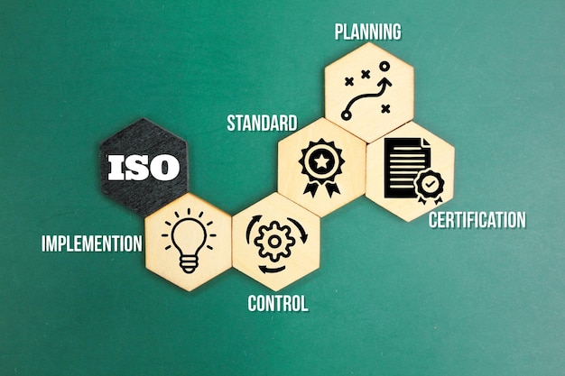 Photo hexagon with iso standard 14001 icon iso standards quality control concept assurance warranty