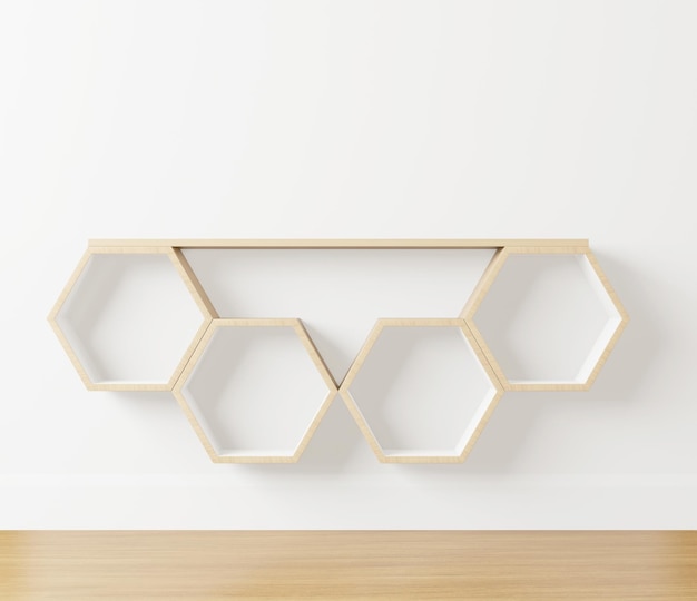 Photo hexagon wooden shelf minimal japanese style copy space hexegon interior