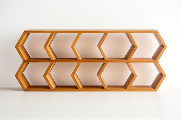 Hexagon Wooden Wall Shelf Isolated On White Background