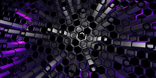 Hexagonal background light and neon color technology modern abstract background 3D illustration