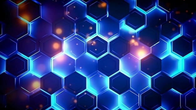 Hexagonal Blue and Black Background with Generative AI