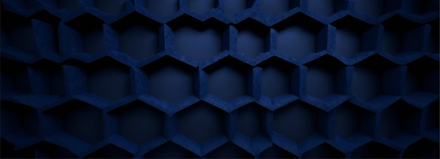 Hexagonal dark blue navy background texture placeholder radial center space 3d illustration 3d rendering backdrop