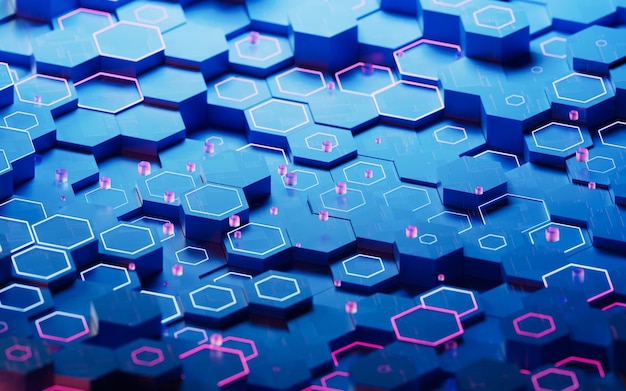 六角形の科学技術材料の 3 d レンダリング