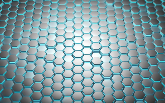 Hexagonal shapes background with blue lighting