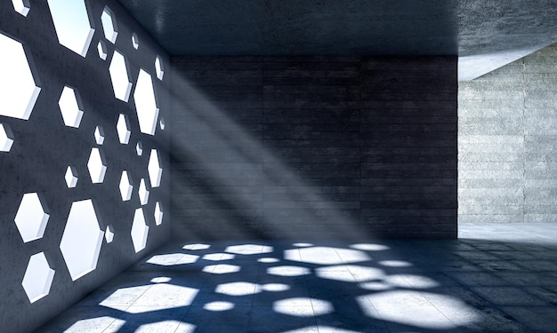 Hexagonally shaped perforated walls and light beams entering