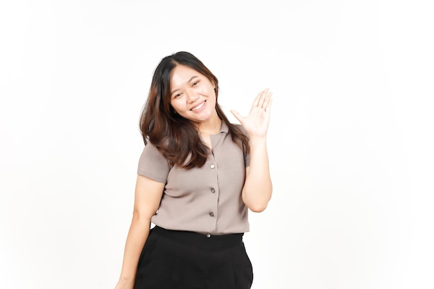 Hi Greeting Gesture Of Beautiful Asian Woman Isolated On White Background