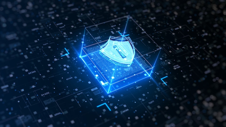 Foto hi-tech schild van cyberveiligheid. bescherming van digitale datanetwerken