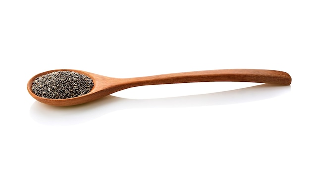 Ð¡hia seeds in a spoon isolated on white