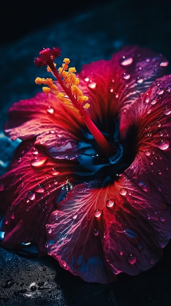 Hibiscus bloem met waterdruppels generatieve AI