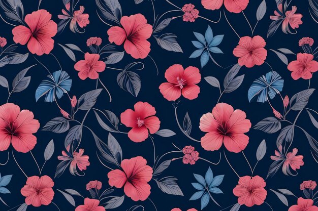 Hibiscus floral pattern on the blue background