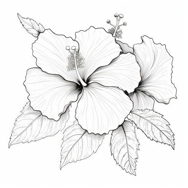 Photo hibiscus flower blackline design for coloring