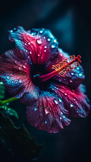 Hibiscus flower with water drops Generative AI