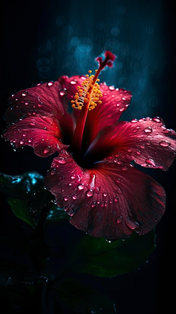 Hibiscus flower with water drops with random background sun rise Generate Ai