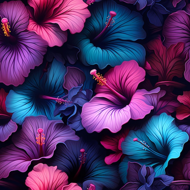 hibiscus leaf flower seamless pattern