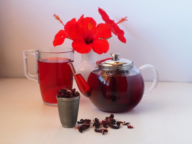 Hibiscus tea Composition on a white background Selective focus