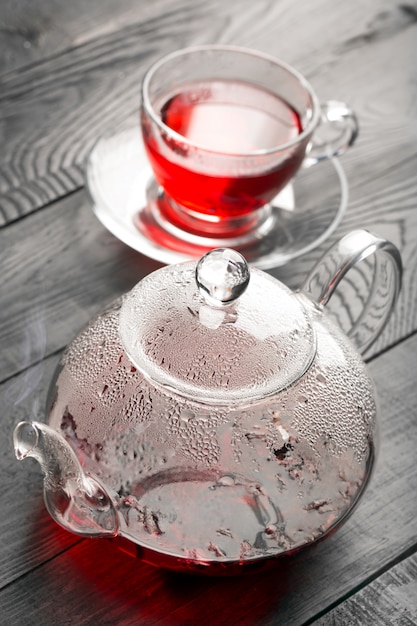 Hibiscus tea in the cup and teapot