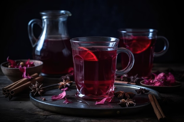 Hibiscus Tea With Honey And Cinnamon Sticks Generative AI