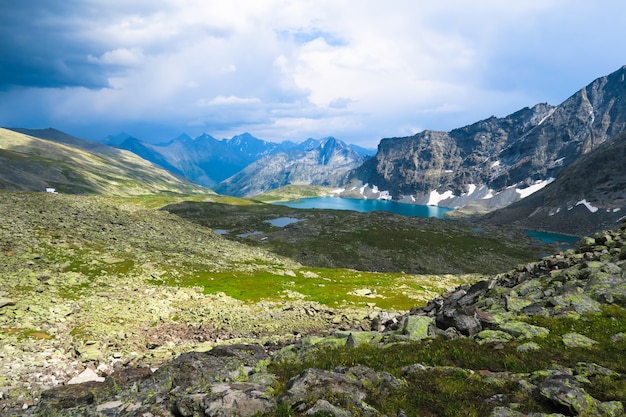 Hidden blue Alla-Askyr lake scenic view