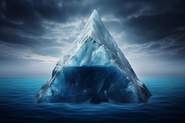 Foto pericolo nascosto impatto del riscaldamento globale sullo scioglimento dei ghiacciai e degli iceberg nelle acque oceaniche cristalline