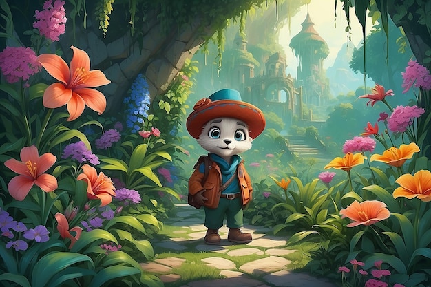 Hidden Garden Discovery Character Illustration with Rare Pappy Flowers