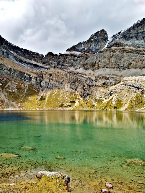 Hidden lake below mount richardson on skoki circuit trail banff national park canada