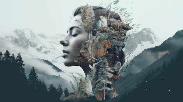 The Hidden Mountain A Surreal Double Exposure Image of a Landscape and Face