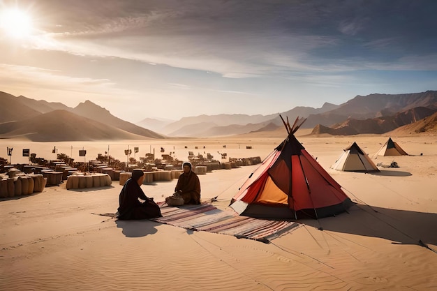 a hidden oasis in the desert where a nomadic tribe