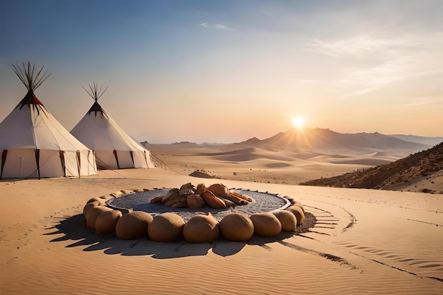 a hidden oasis in the desert where a nomadic tribe
