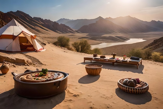 a hidden oasis in the desert where a nomadic tribe