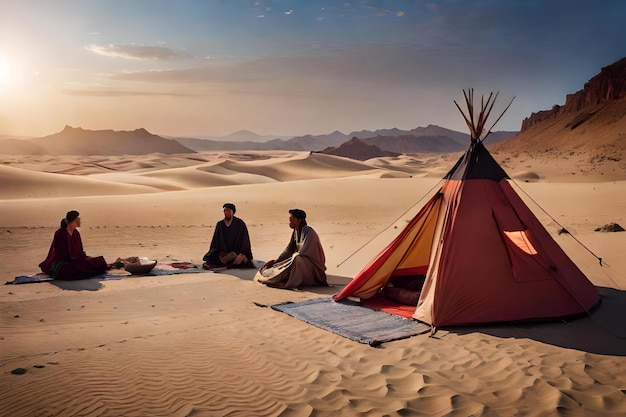 a hidden oasis in the desert where a nomadic tribe