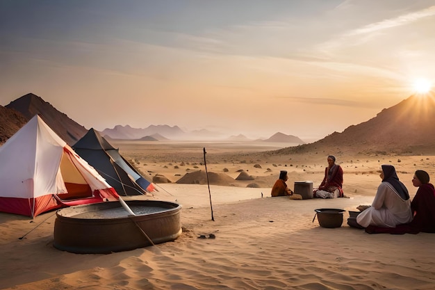 a hidden oasis in the desert where a nomadic tribe