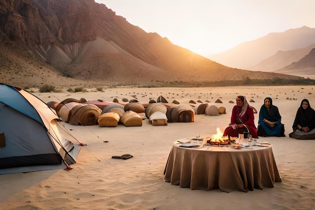 a hidden oasis in the desert where a nomadic tribe