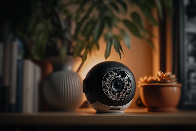 Hidden security camera in the house illustration Generative AI
