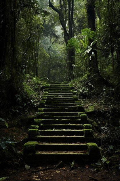Photo hidden staircase deep in the colombian jungle belonging to the ruins of ciudad perdida