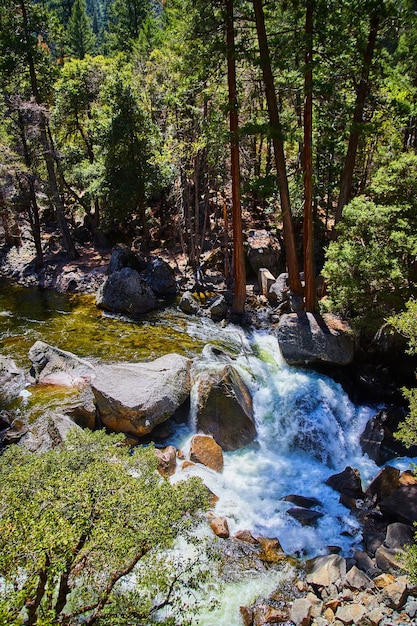 Hidden waterfalls of Yosemite park along hiking trail