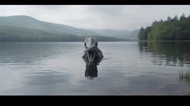 スコットランドの湖の神秘的な深さに隠された湖の怪物として知られる伝説の生き物が想像力を悩ませます AI によって生成