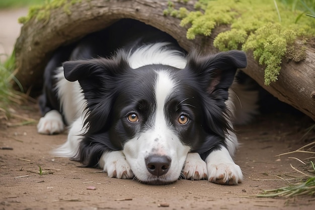 Hiding border collie dog