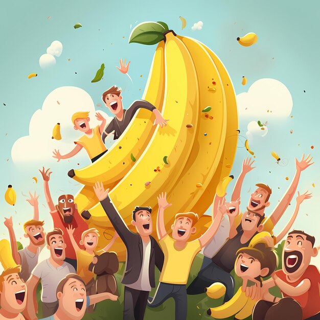 Hier zijn 2d vector cartoon bananen gelukkige mensen