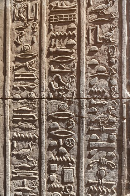 Hiërogliefen in de Kom Ombo-tempel in Aswan, Egypte